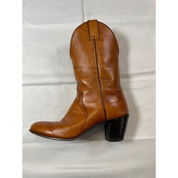 VTG Justin Tan Leather Western Cowboy Boots Pointed Toe Stacked Womens Heel  8 - Picture 5 of 12